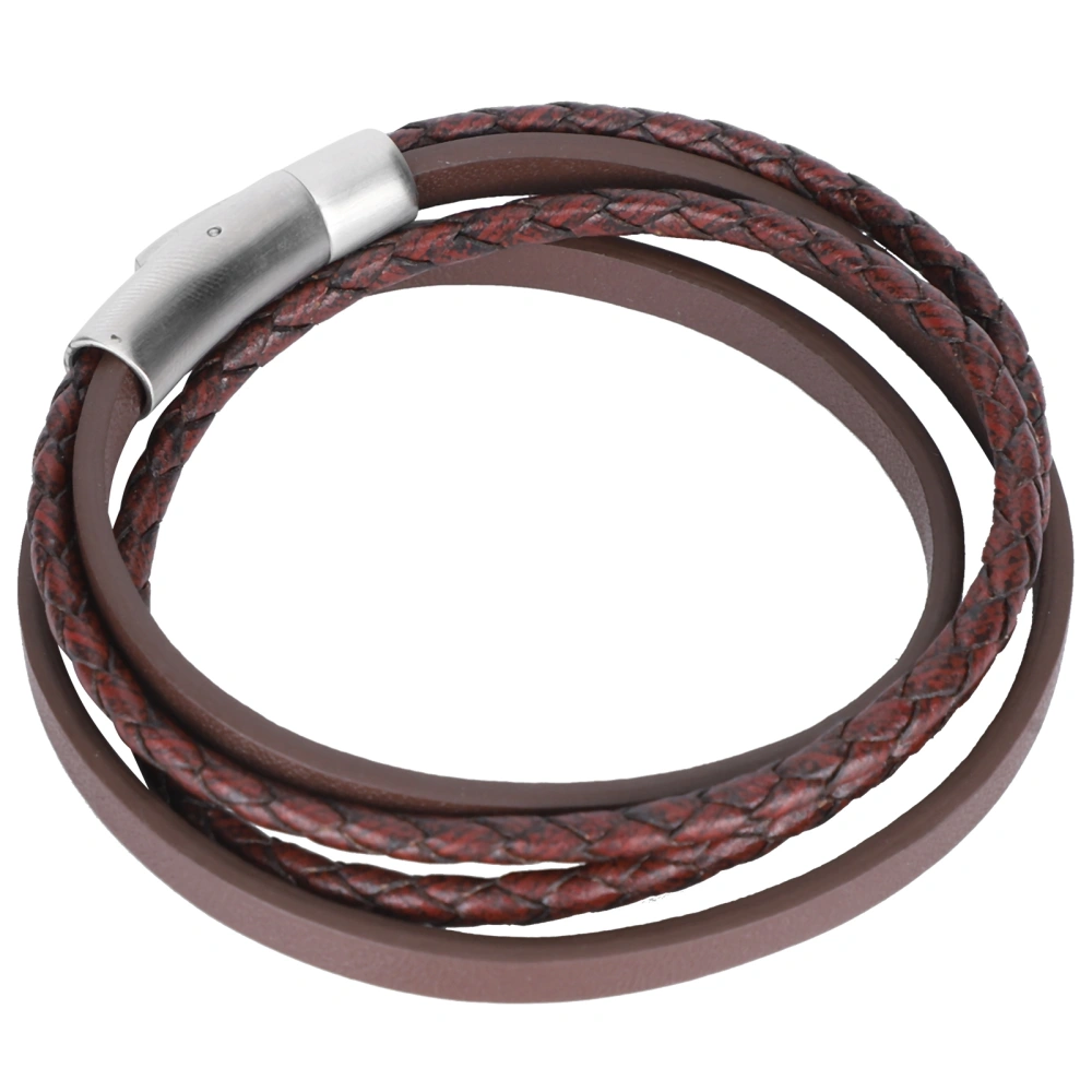 Braided Leather Bracelet Wrist Band Vintage Simple Style Magnetic Buckle Hand DecorationSilver