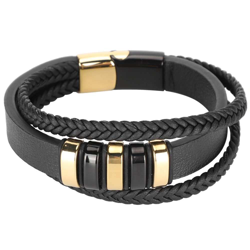 Leather Woven Bracelet Braided Knitting Wrist Band Magnetic Buckle Black Hand Decoration20.5cm