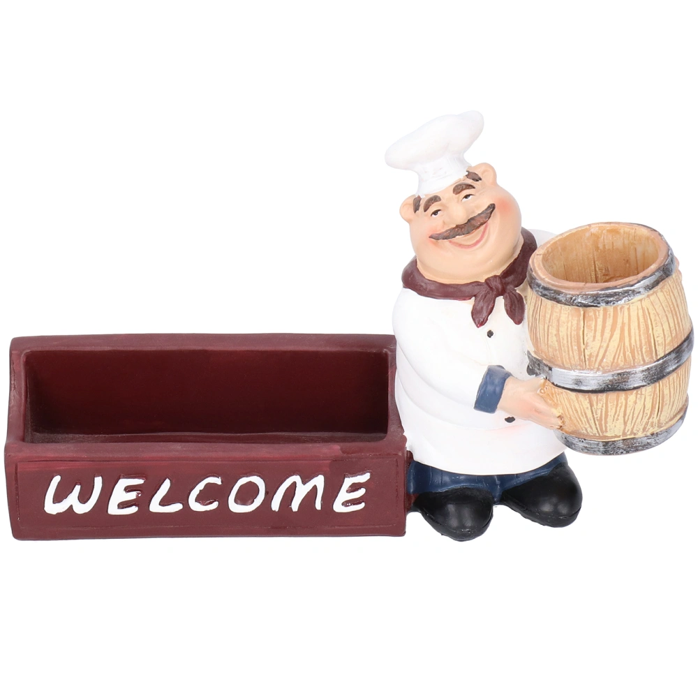 Resin Chef Statue Toothpick Business Card Holder Figurine Restaurant Tabletop Decoration Craft