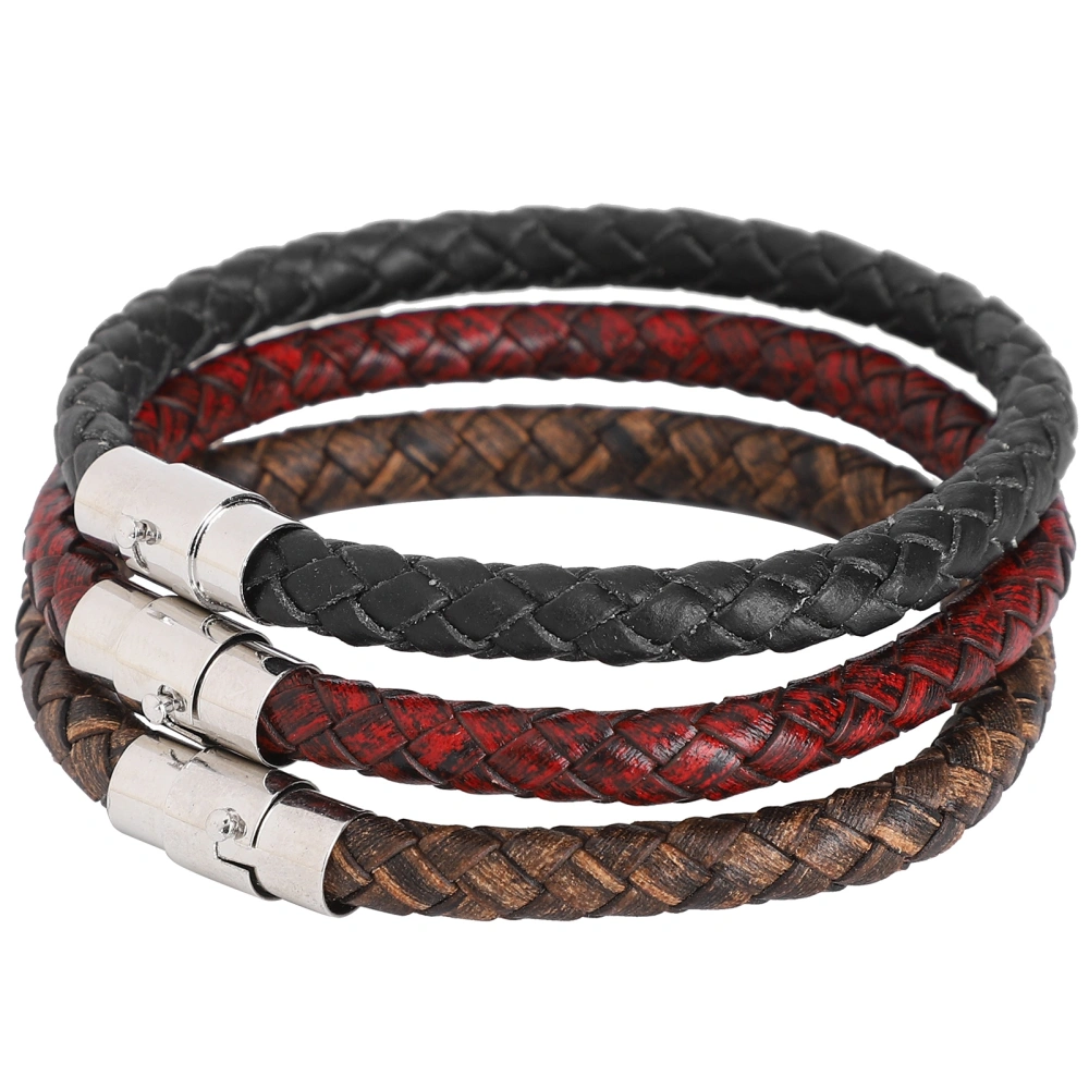 Braided Leather Bracelet Wrist Band Vintage Simple Style Magnetic Buckle Hand Decoration