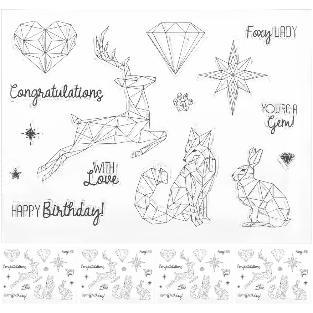 5Pcs Transparent Stamp Rubber TPR Rectangle DIY Journal Deer Pattern Craft Art Accessories