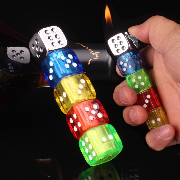 Personalized Creative Inflatable Flashing Light Dice Can Rotate Long Flame Gas Lighter At Will