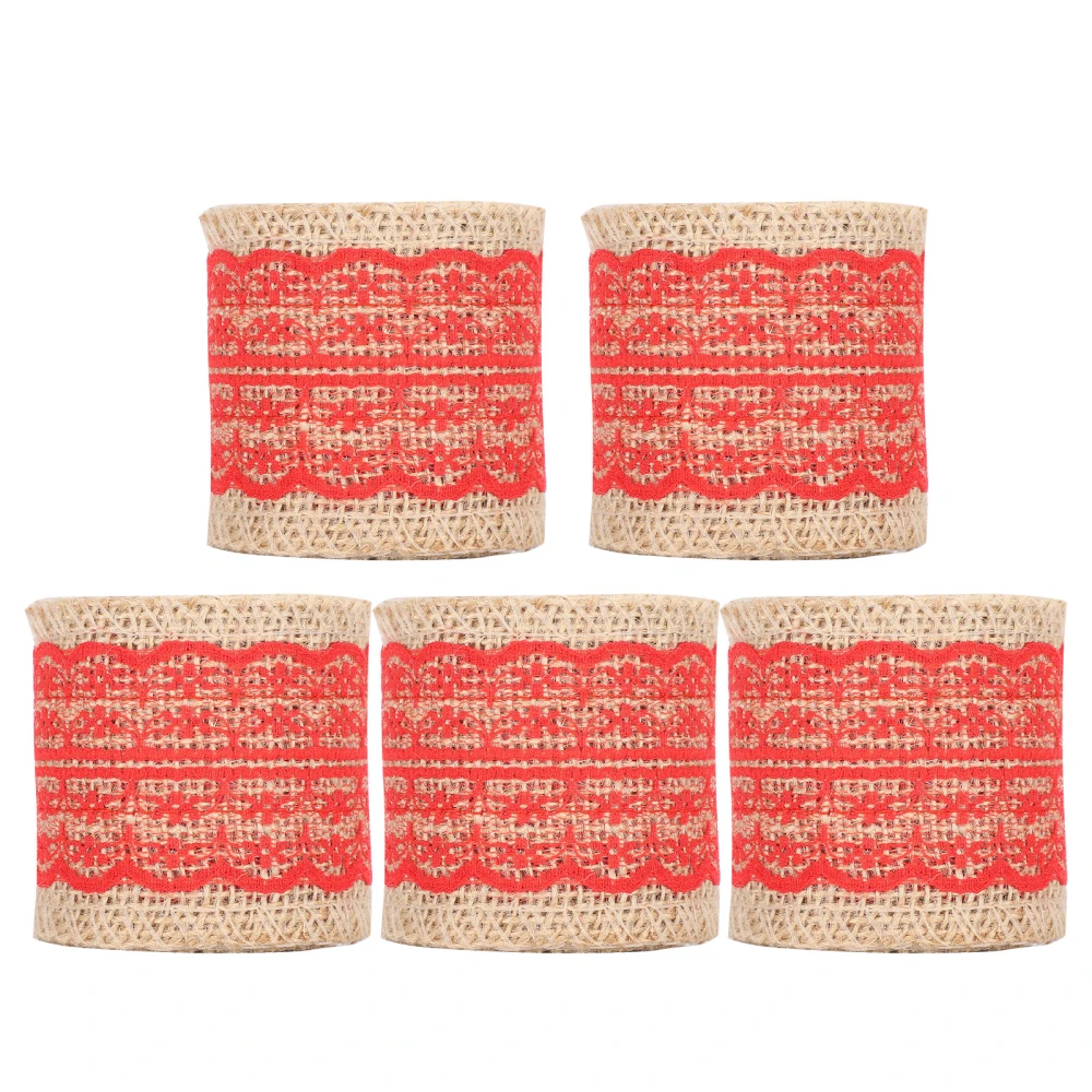 5Pcs Burlap Ribbon Lace Linen Roll Jute Belt DIY Hand Made Hessian Strap Craft Decorations(Red )