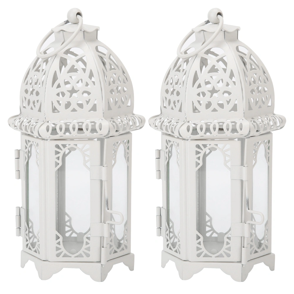 2Pcs Candlestick Ornaments White Transparent Romantic Castle Iron Hanging Candle Holder