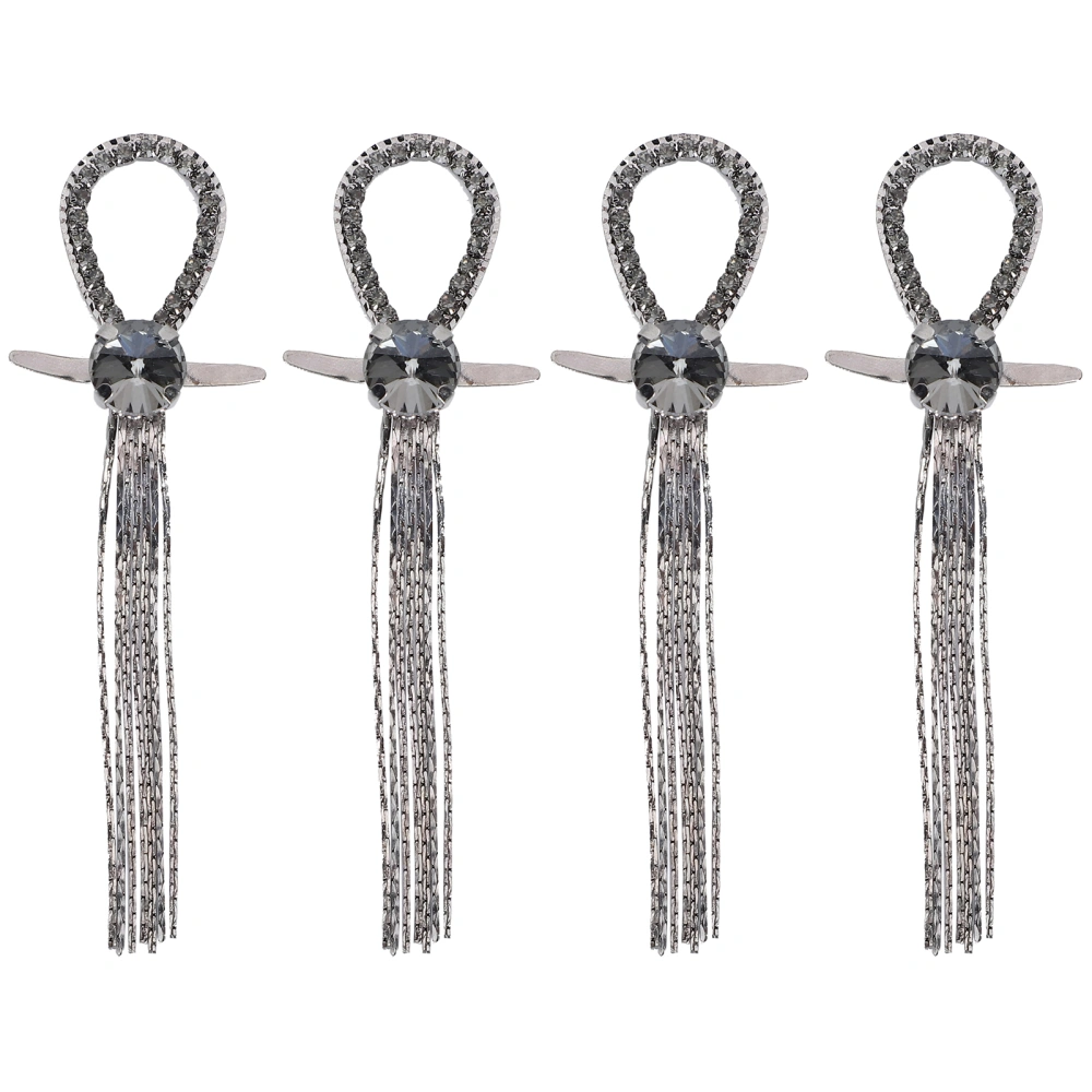 4pcs Circle Rhinestones Tassel Chain Shoe Buckles Women Boot Decoration AccessoriesGun Gray