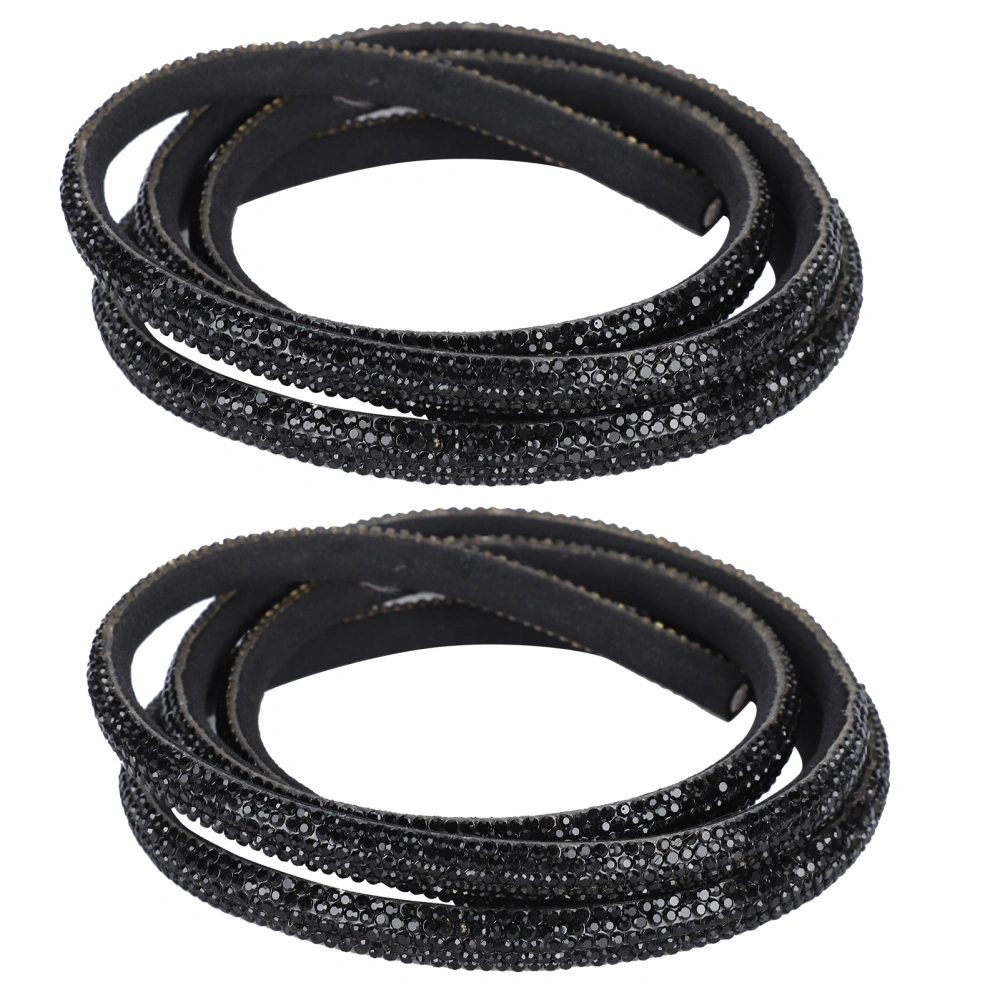 2Pcs Glass Diamond Strip Tube Rope Chain 5 Rows for Clothing Shoulder Vamp Accessories Noir