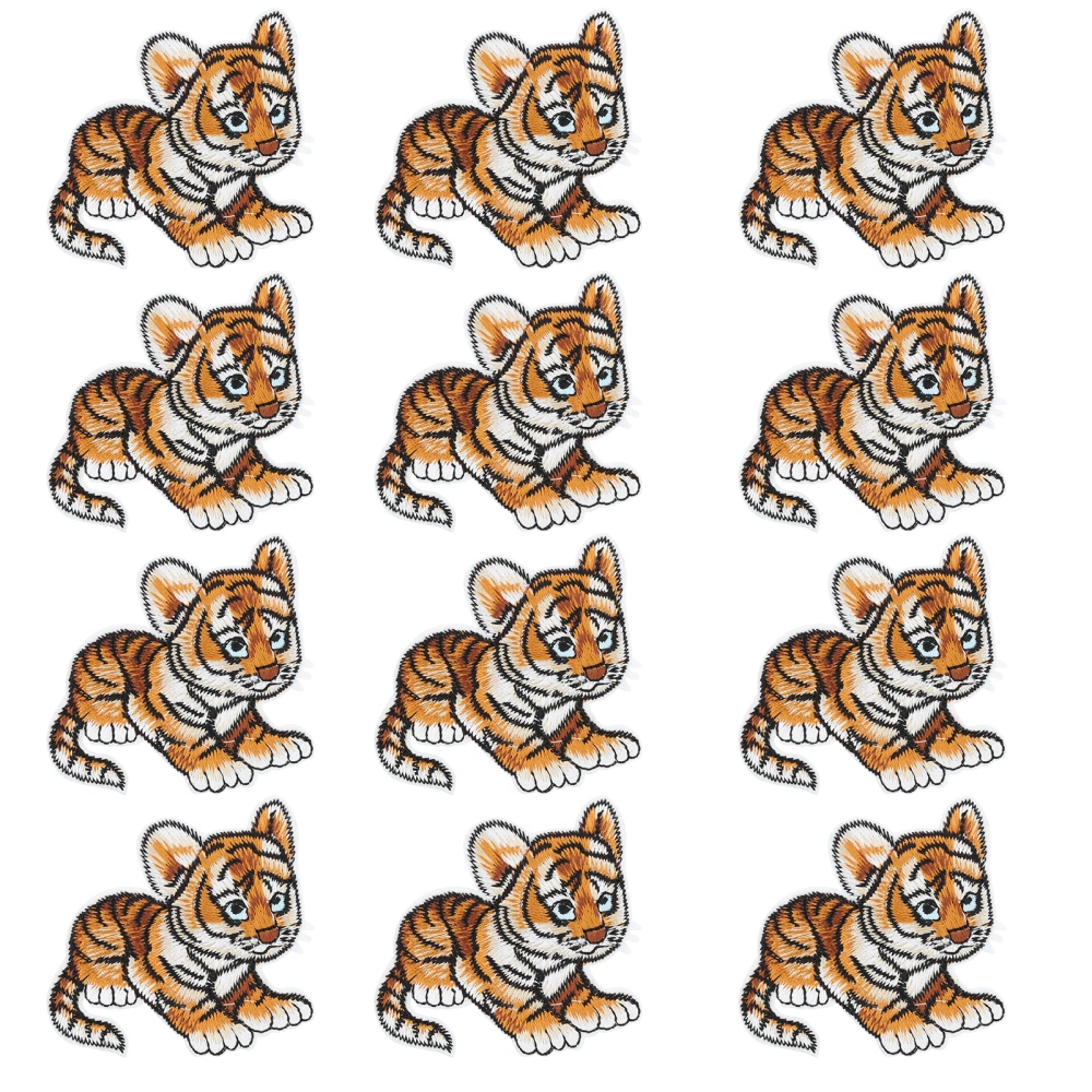 12Pcs Embroidery Cloth Stickers Tigerkin Pattern Patch for DIY Clothing Case Bag Decoration