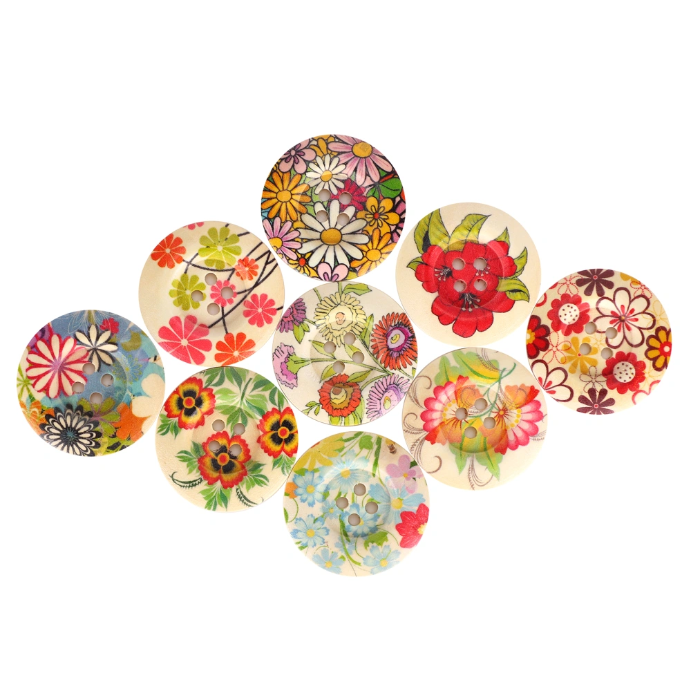 100Pcs Buttons Natural Wood Color Painted Printing Wide-Sided DIY Clothing Accessories 30mm