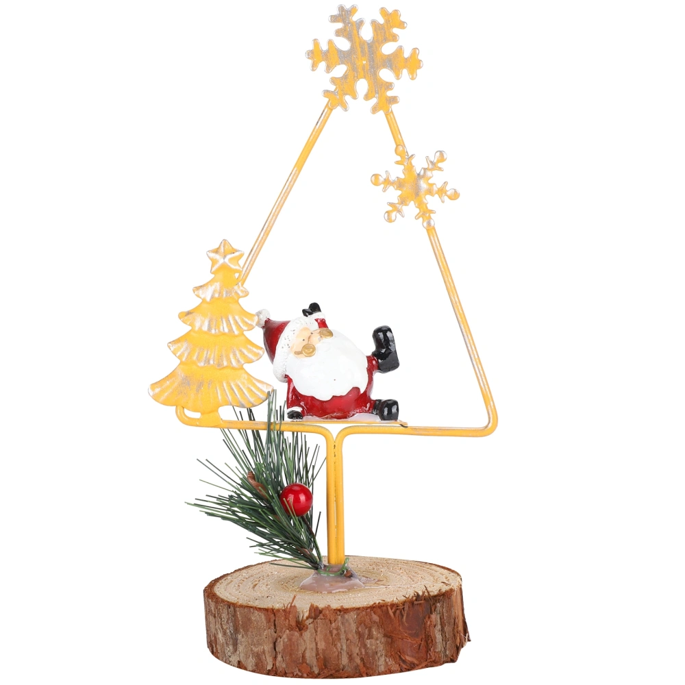 Christmas Ornament Cute Santa Claus Decoration Metal Wood Tripod Holiday Present Gift