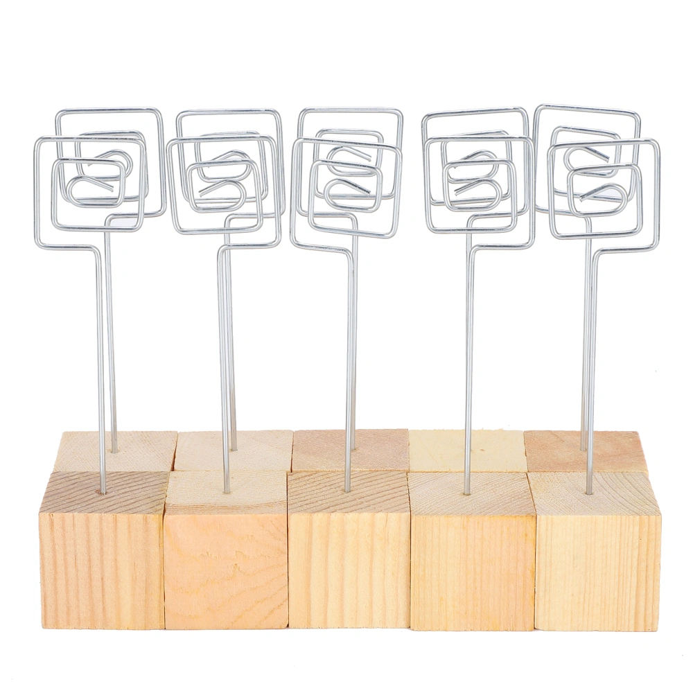 10Pcs Photo Holder Solid Wood Base Note Message Card Picture Metal Clip Stand Craft