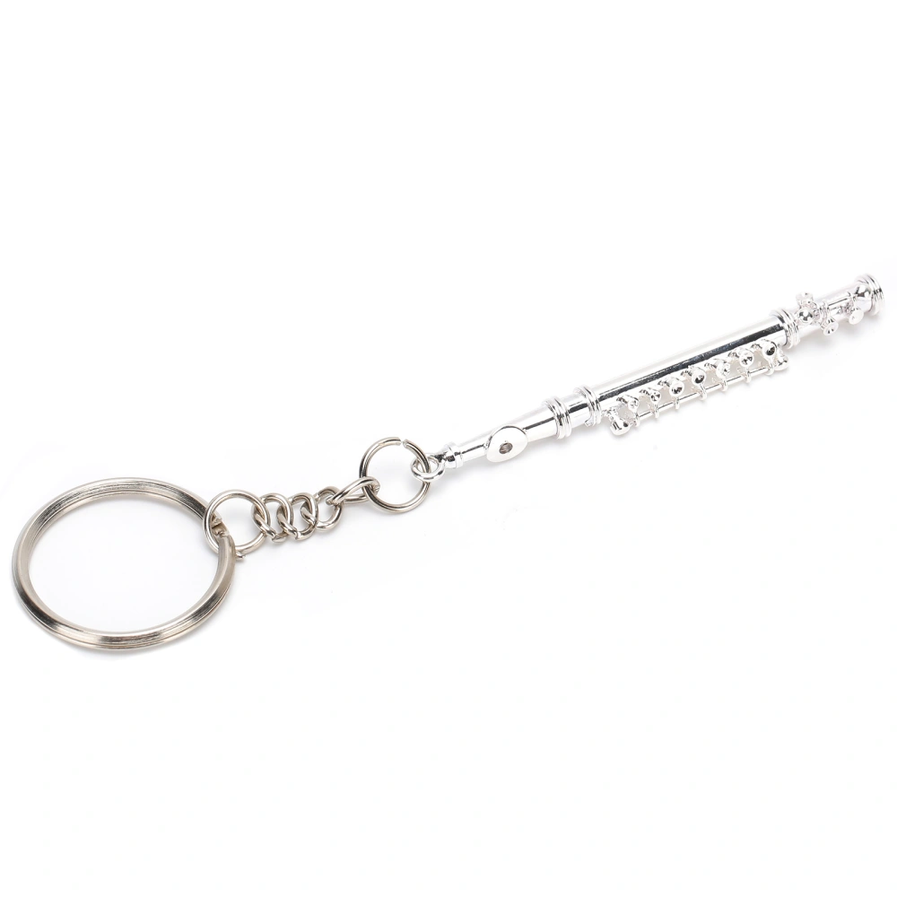 Flute Keychain Metal Key Ring Gift Decoration Musical Instrument Ornament Silver