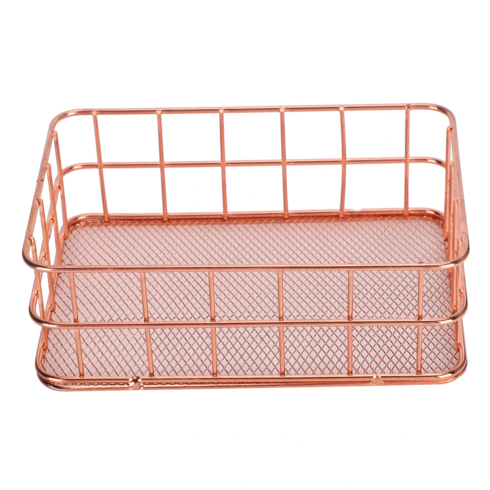 Desktop Storage Basket Rose Gold Metal Grid Fruit Clothing Table Organizing Storaging