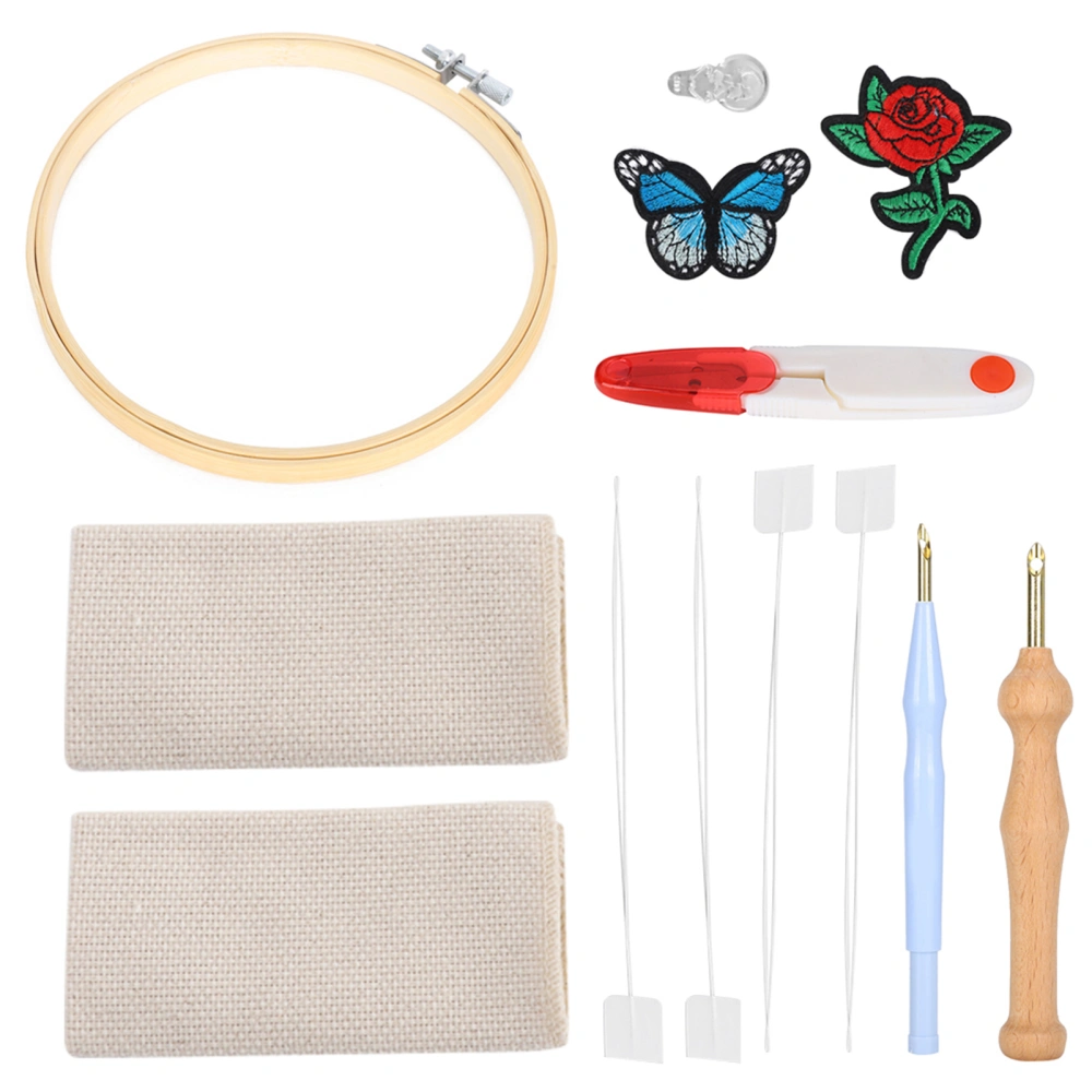 Punch Needle Embroidery Kit Hoops DIY Coarse Wool Brass Tube Yarn Scissors Tools Set