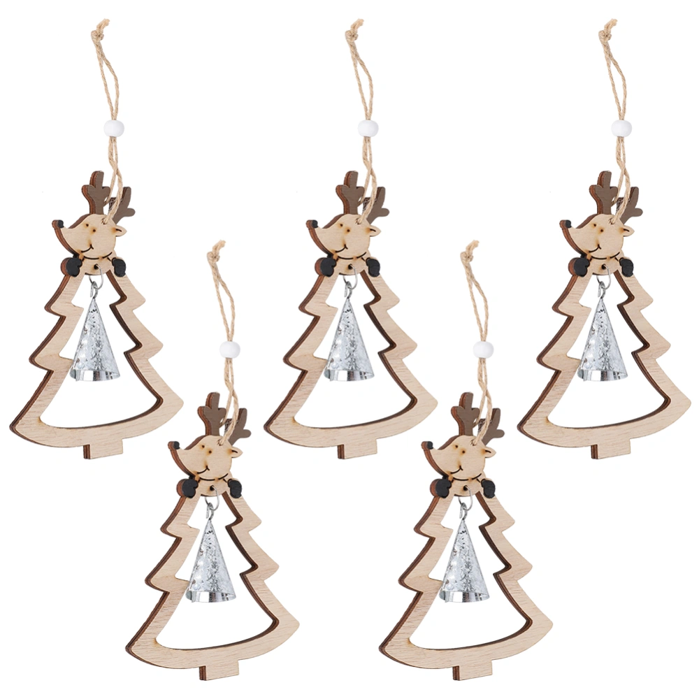 5Pcs Christmas Tree Pendants Wooden Christmas Ornaments Bells Hanging Crafts Decorations