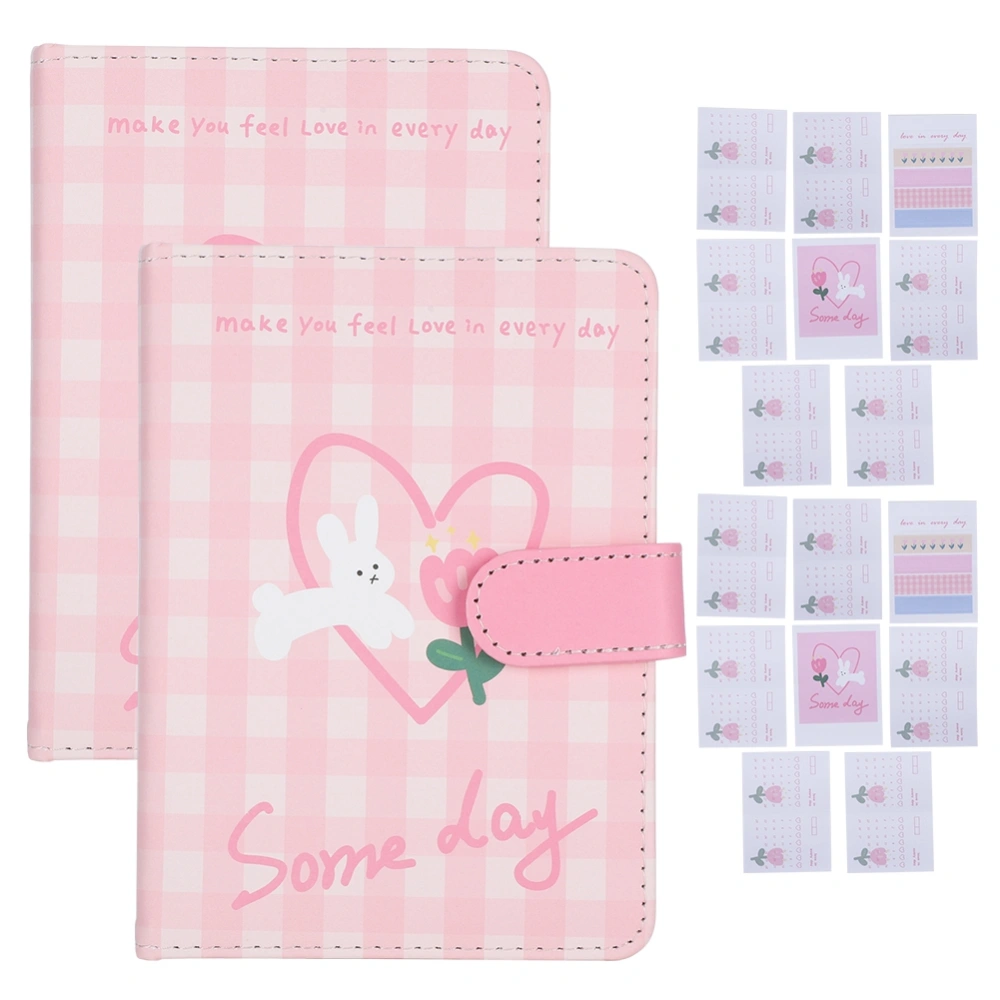 2Sets A6 Magnetic Buckle Notebook Binder Cute Bunny Pattern Daily Record Stationery Journal