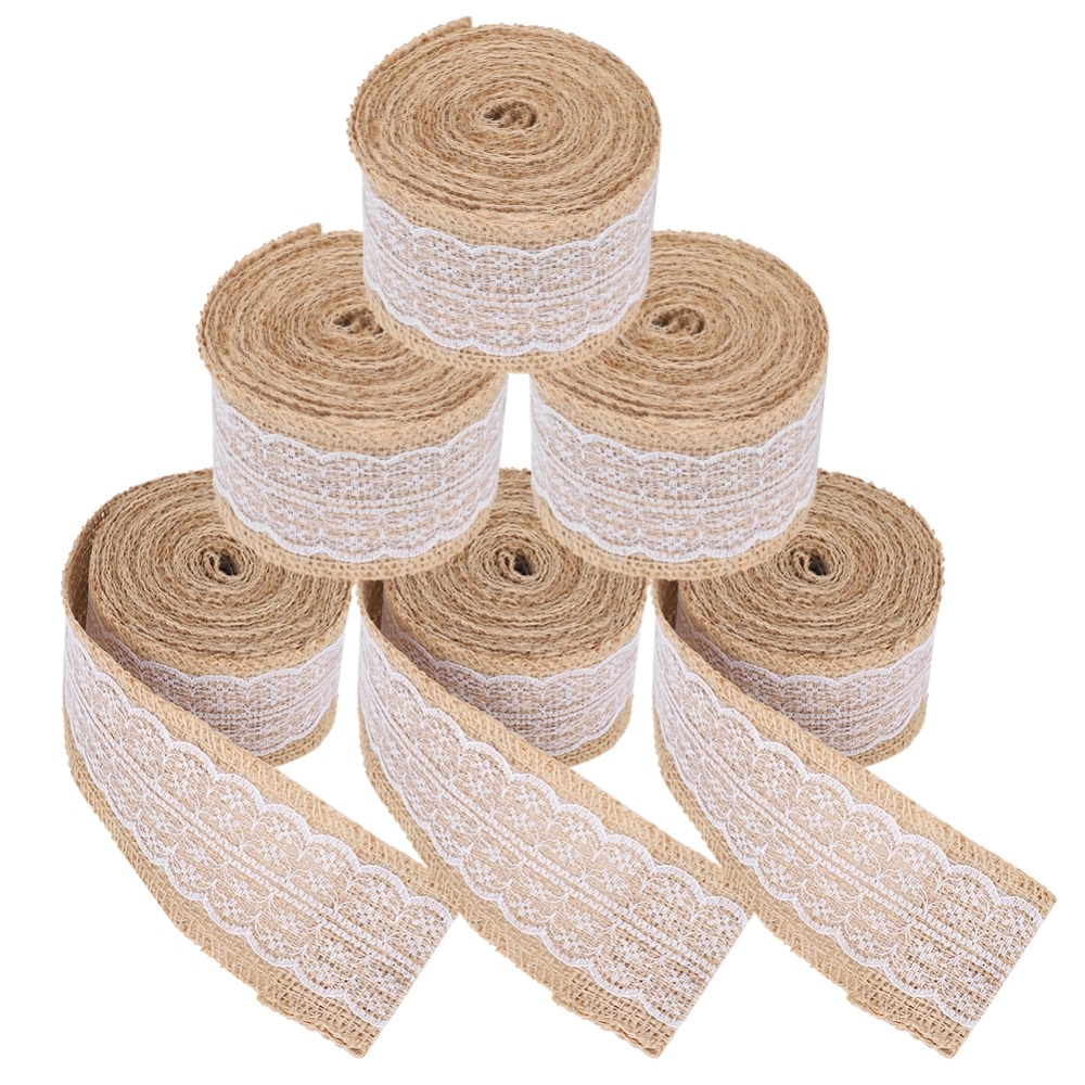 5Pcs Lace Linen Roll Burlap Ribbon Trim DIY Birthday Christmas Wedding 6cm 5 Meter Roll Pin