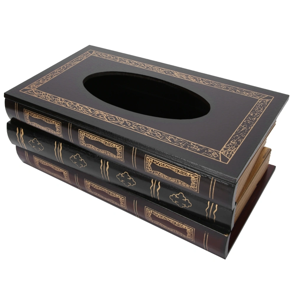 Book Tissue Box Wooden Brown Retro EuropeanStyle Large Capacity Napkin Box Holder Dispenser