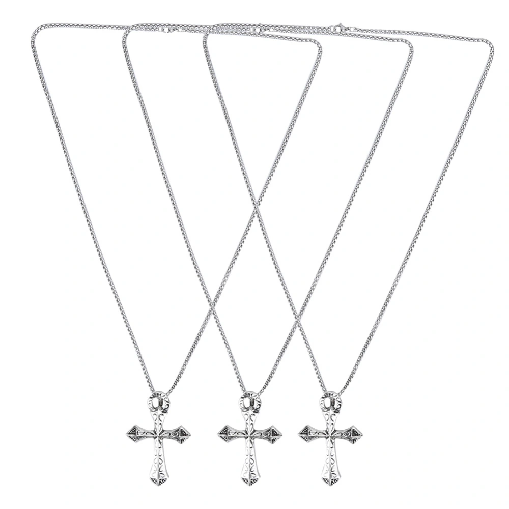 3Pcs Cross Pendant Necklace Casual Hip Hop Fashion Trendy Hundred Matching Accessories