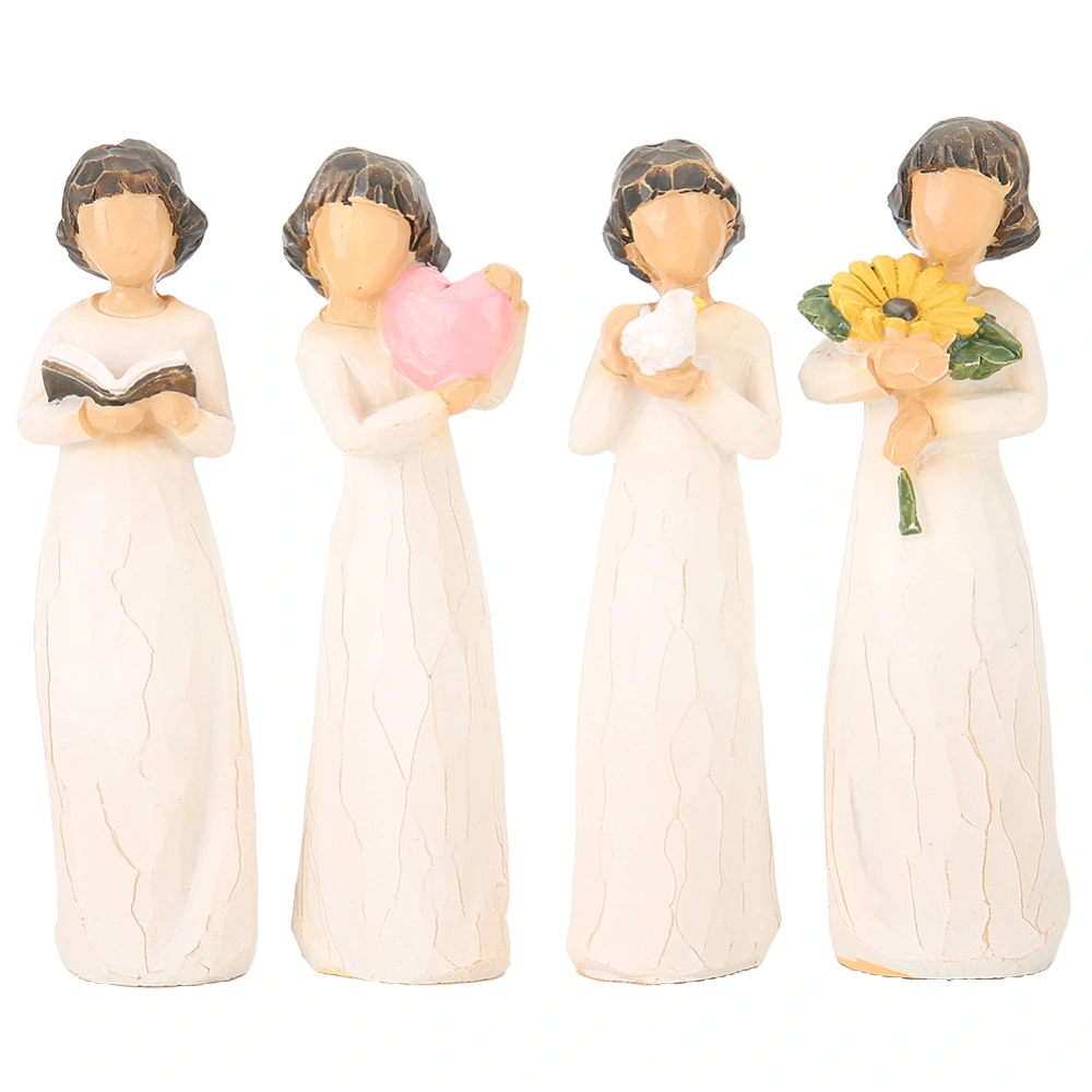 4Pcs Angel Ornament Resin Little Girls Sculpted Hand‑Painted Figure Desktop Carving Craft Gift