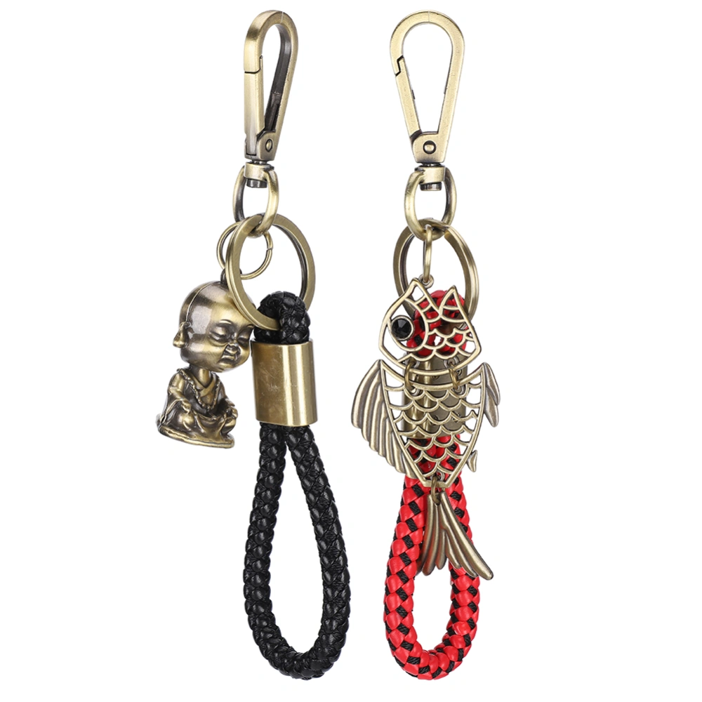 2Pcs Key Chain Cartoon Retro for Bag Keychain Creativing Woven Decoration Pendant Accessories