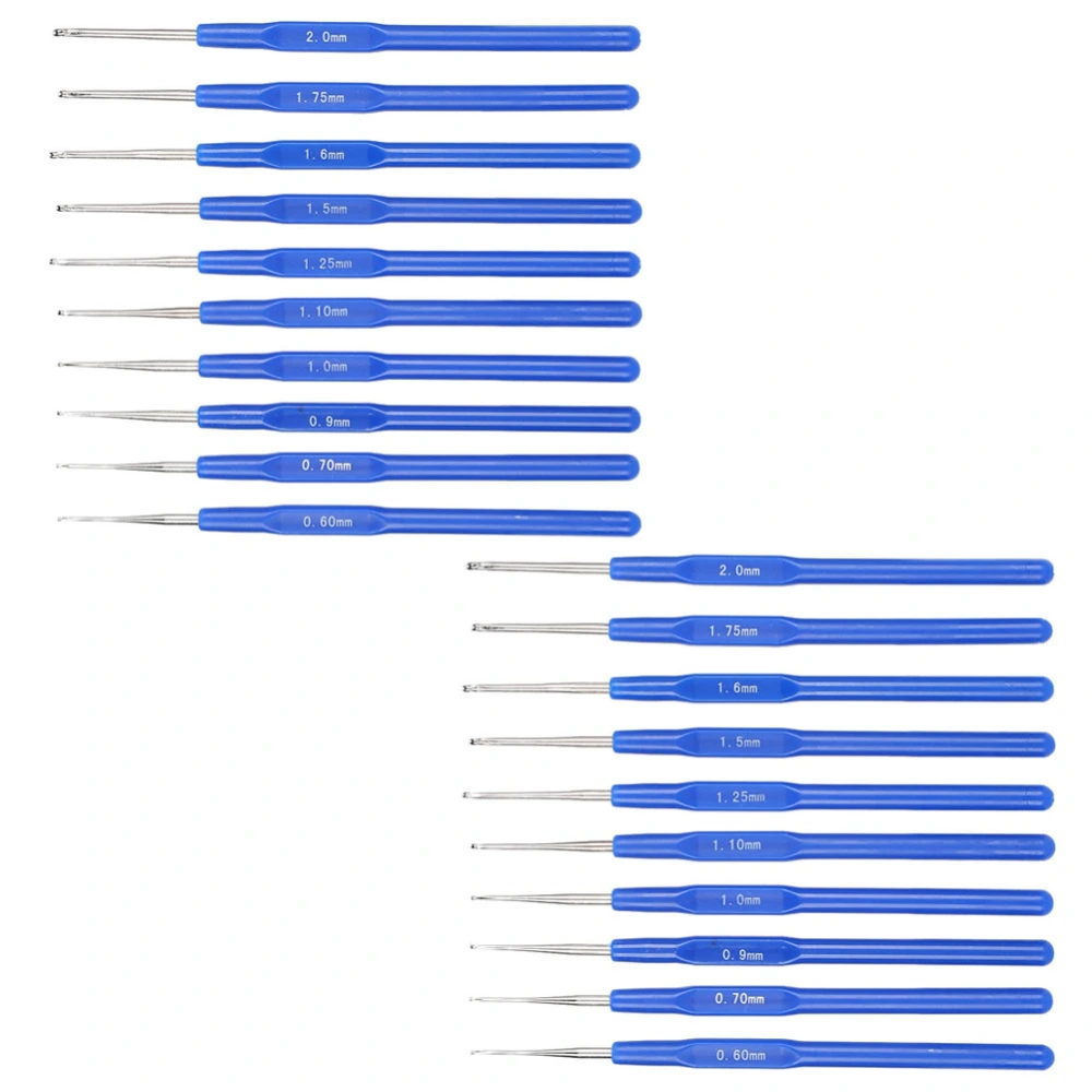 20Pcs Crochet Hook Sweater Needle Blue Handle Yarn Weave Craft Knitting Tool Sewing Accessories