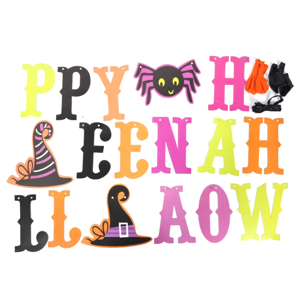 Halloween Paper Flags Bunting Hanging Banner Letters Balloons Haunted House Layout Decoration