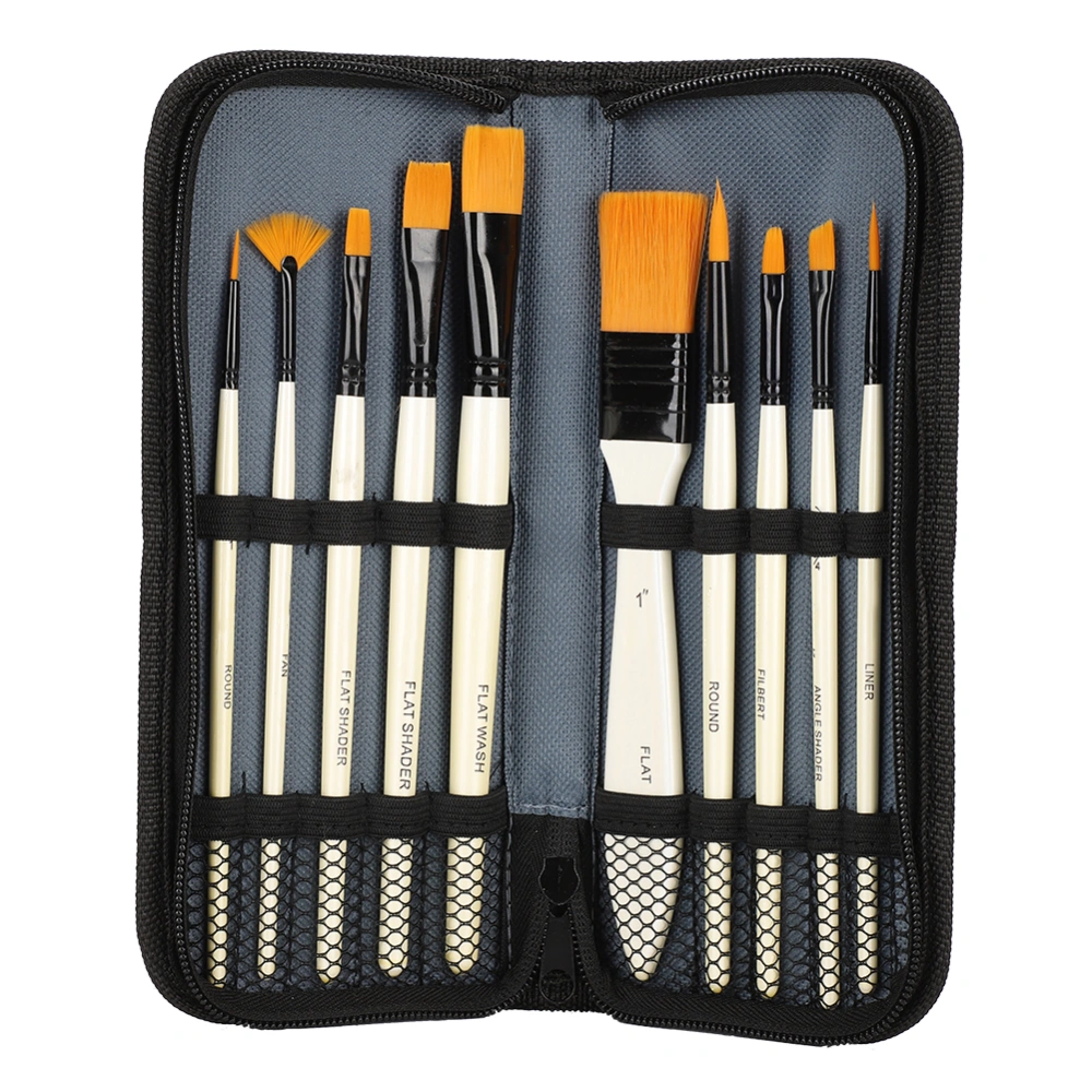 10Pcs Nylon Brush Set Scrubbing Brush Storage Bag Watercolor Gouache Acrylic Painting Tool