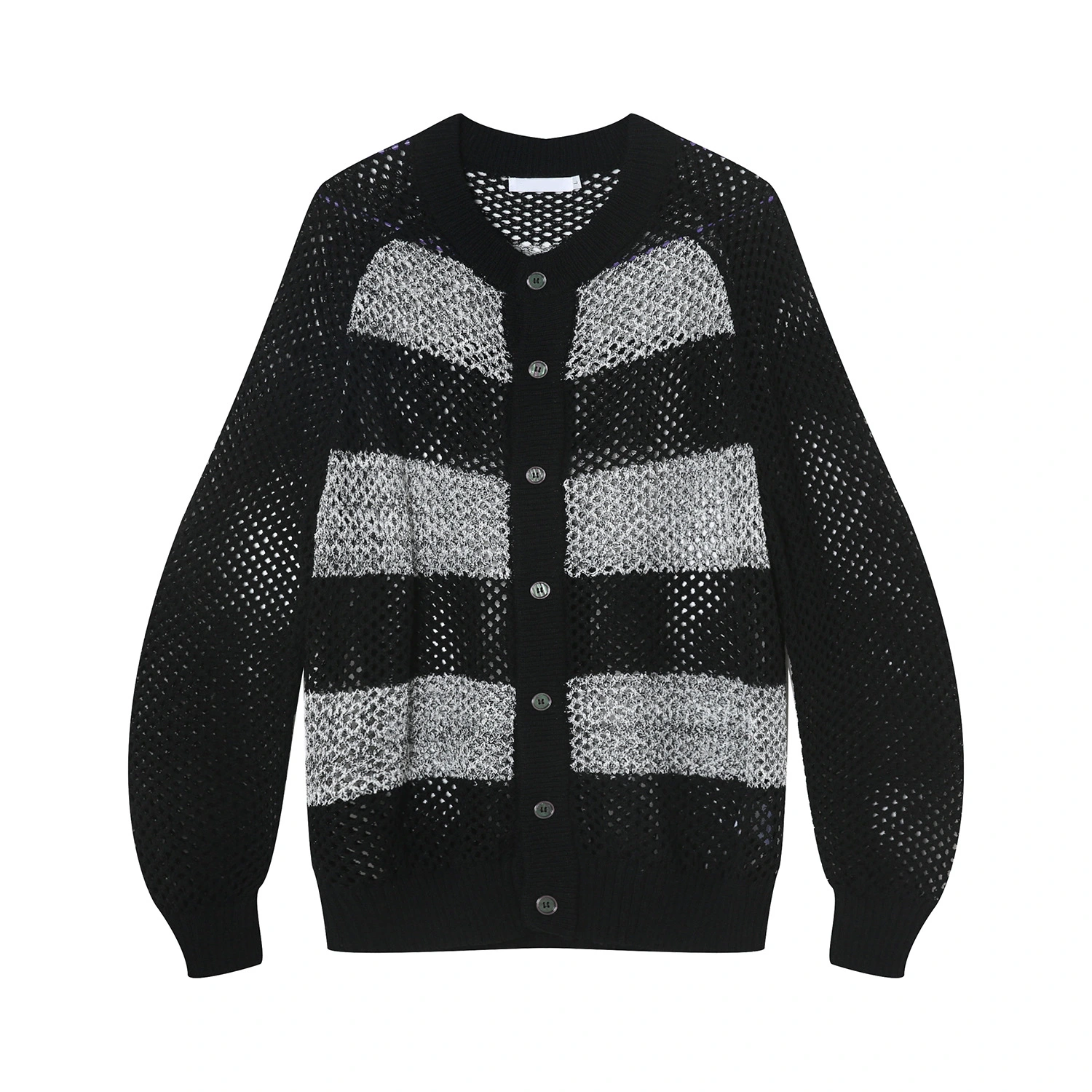 Autumn New Korean Style Contrast Color Striped Hollow Knitted Sweater Coat Ins