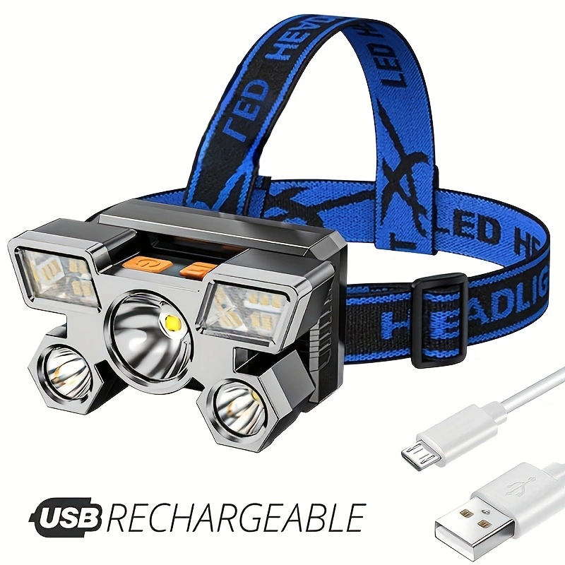 1pc Headlamp With Built In Battery USB Rechargeable Home Decoration Hardware Tools 4 Modes Portable Head Flashlight Waterproof Lightweight 5 LED Headlight Outdoor Camping Fishing Lantern