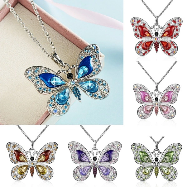 Vintage Butterfly Necklace Zircon Color Animal Shape European and American Style Jewelry Pendant Necklace