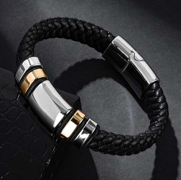 Stainless Steel Classic Style Simulation Building Shape Luxury Men's Leather Bracelets For Men