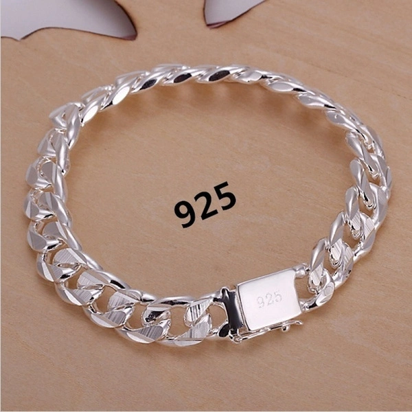 JOYMODE Bracelets Fashion Jewelry Gifts Men's 10MM Square Buckle Sideways Bracelets (Color: Silver)