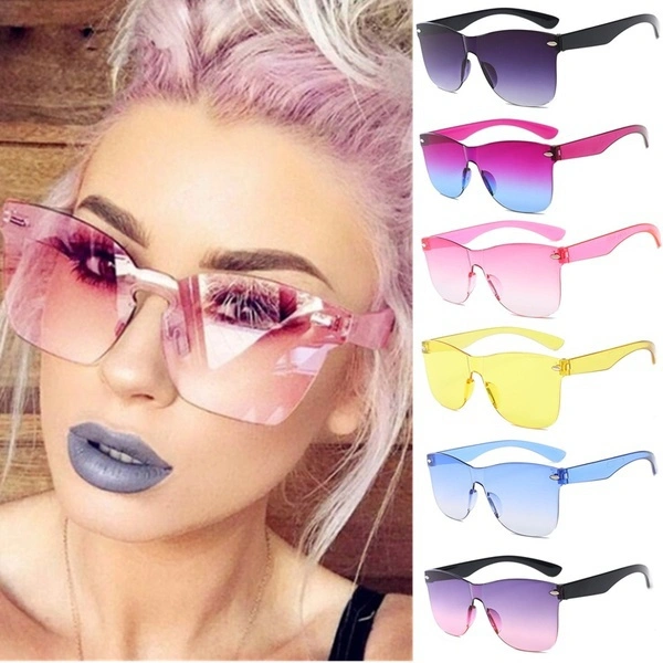 Fashion Women Men Oversized Rimless Rectangle Sun Glasses UV400 Sunglasses Eyewear Sun Shades Integrated PC Candy Color Sun Glasses