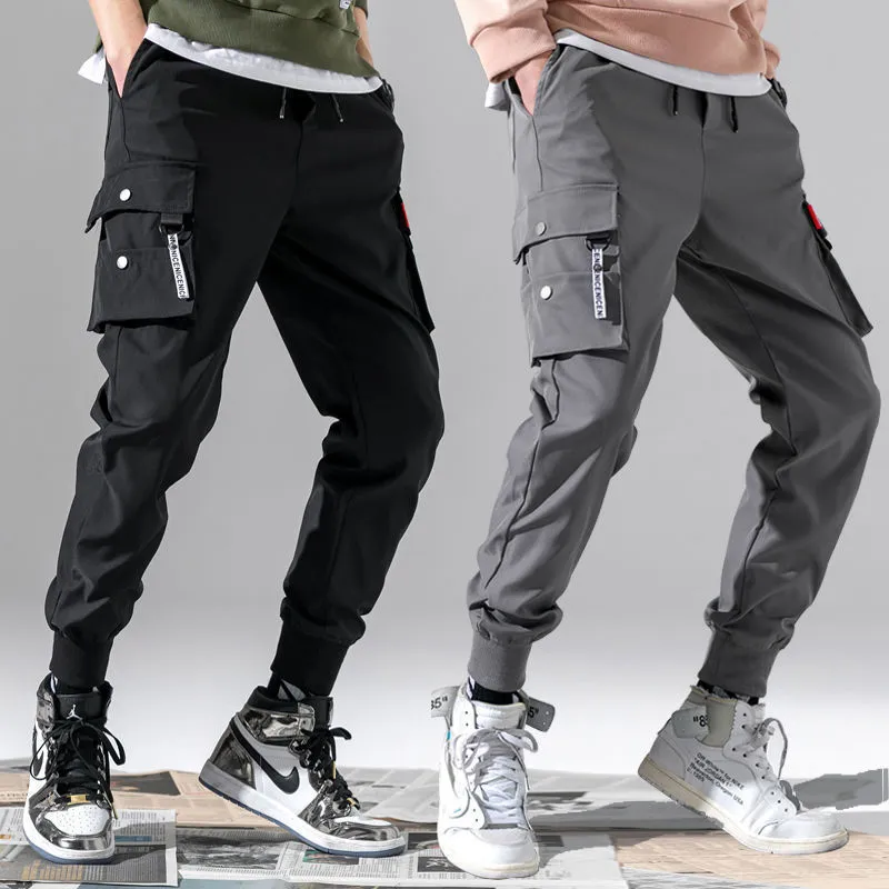 Fashion Young Student Breathable Elastic Waist Sports Pant Multi-bag Loose Men's Casual Trouser