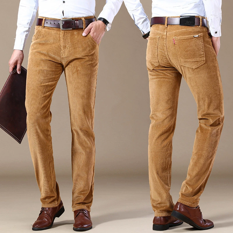 6 Color Classic Men's Corduroy Casual Pants Business Fashion Regular Fit Trousers Male