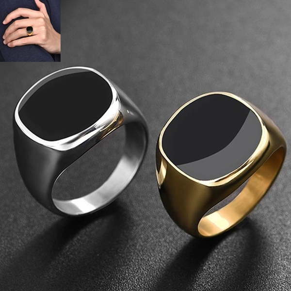 Fashion Men Ring Black Signet Ring Stainless Steel Silver Gold Plated Finger Rings Punk Party Rings