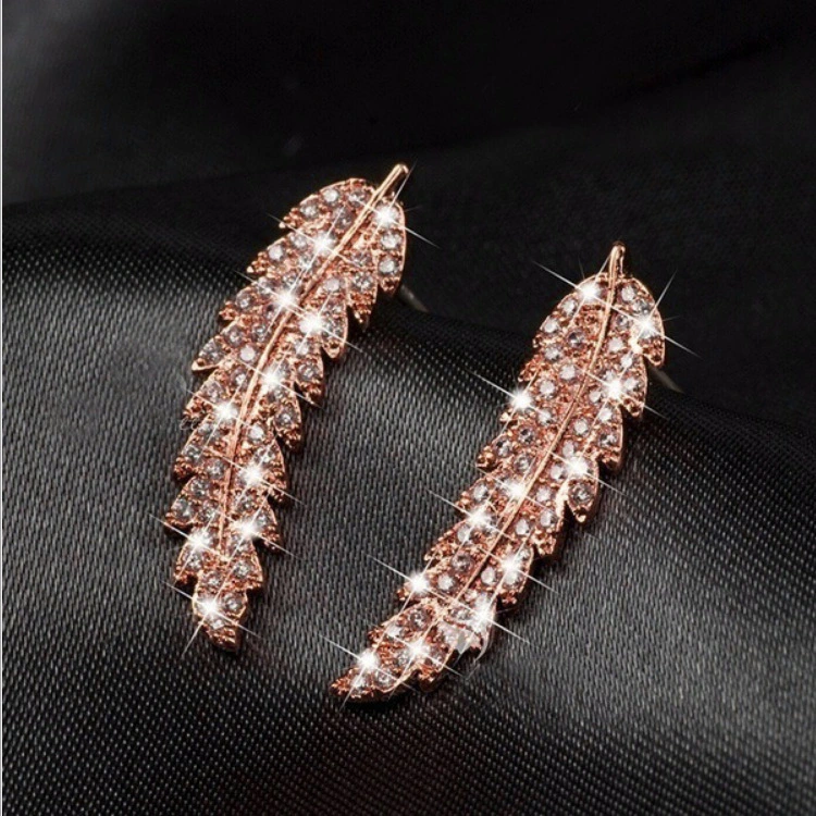 New Luxury Diamond Crystal Zircon Leaf Earrings Fashion Women Party Engagement Earrings