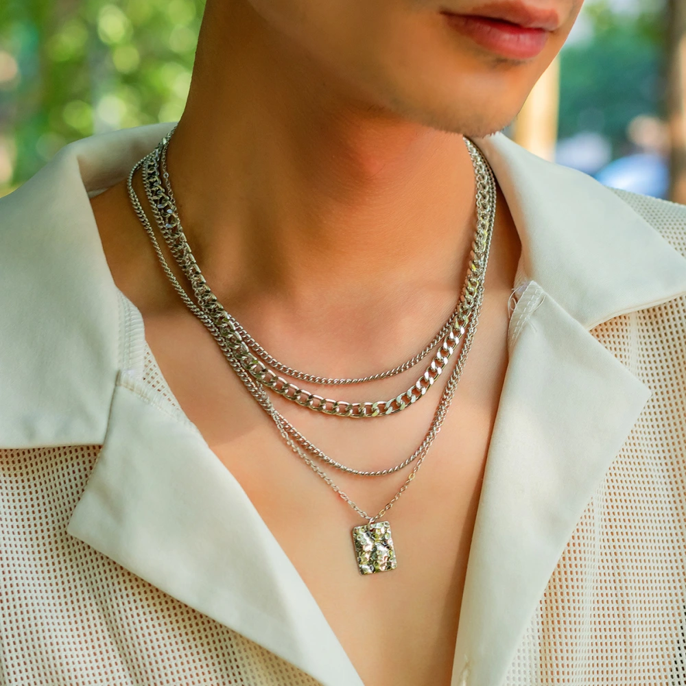 Men's Fashion Casual Cool Square Pendant Necklace