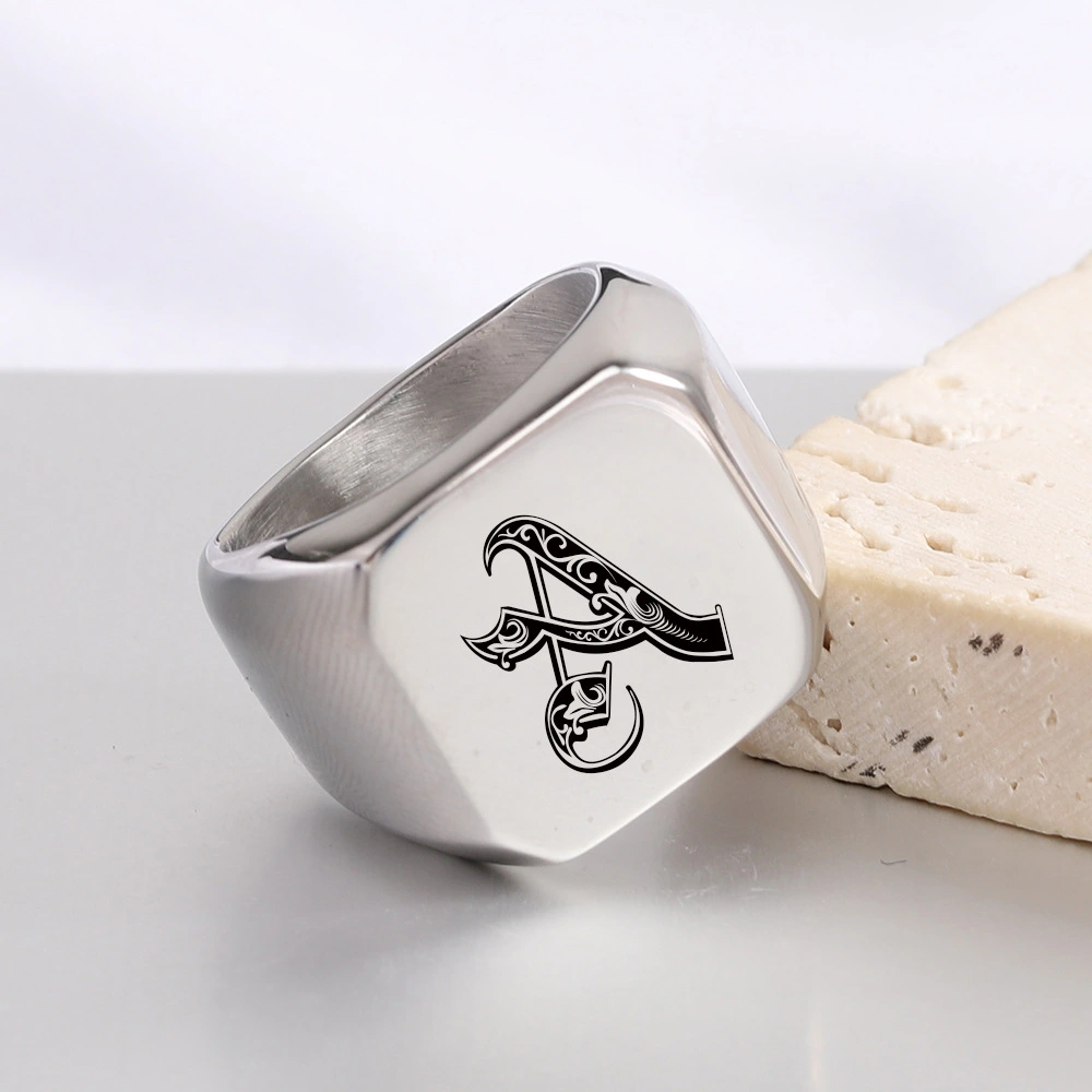 26 English Initial Letter Titanium Steel Ring For Men