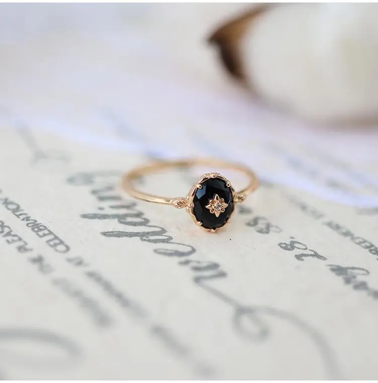Japanese Inlaid Black Agate Ring Female Ins Mild Luxury Retro Niche