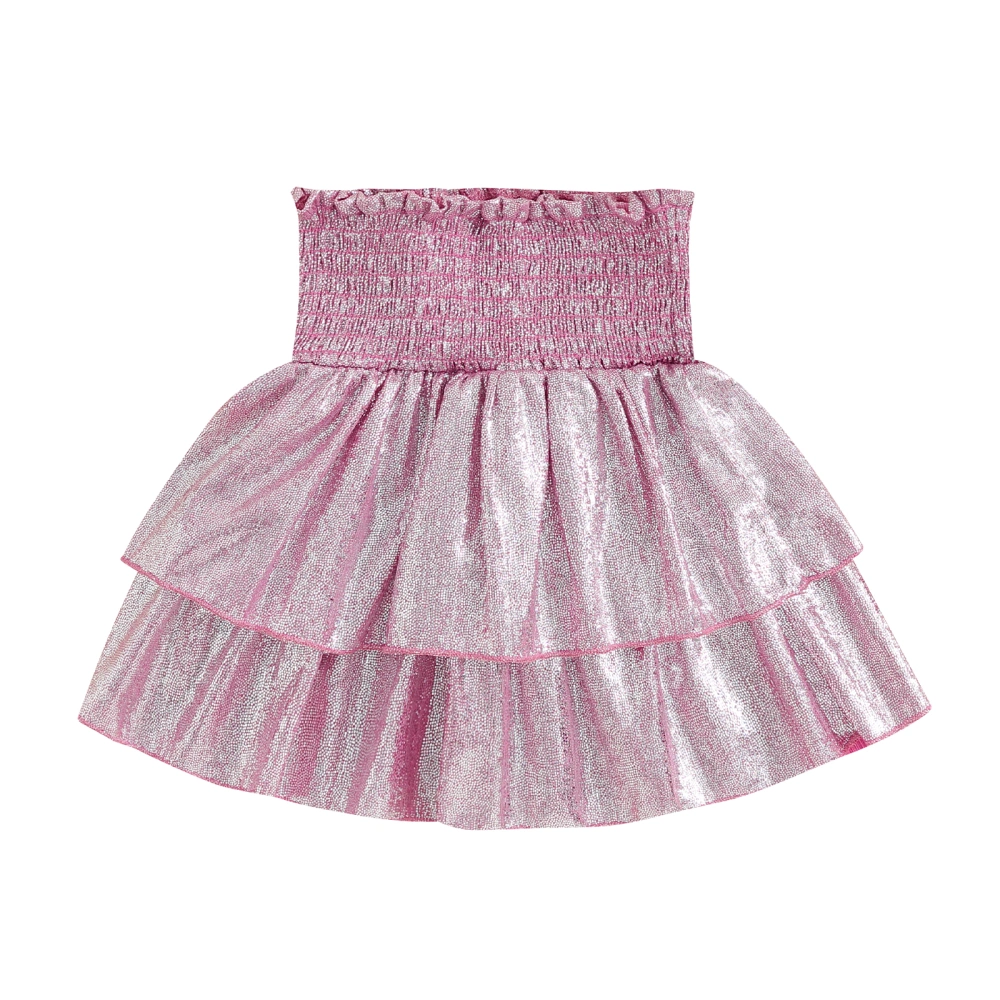 Girls Skirt, Elastic Waist Layered Shiny Sequined Summer A-line Skirt