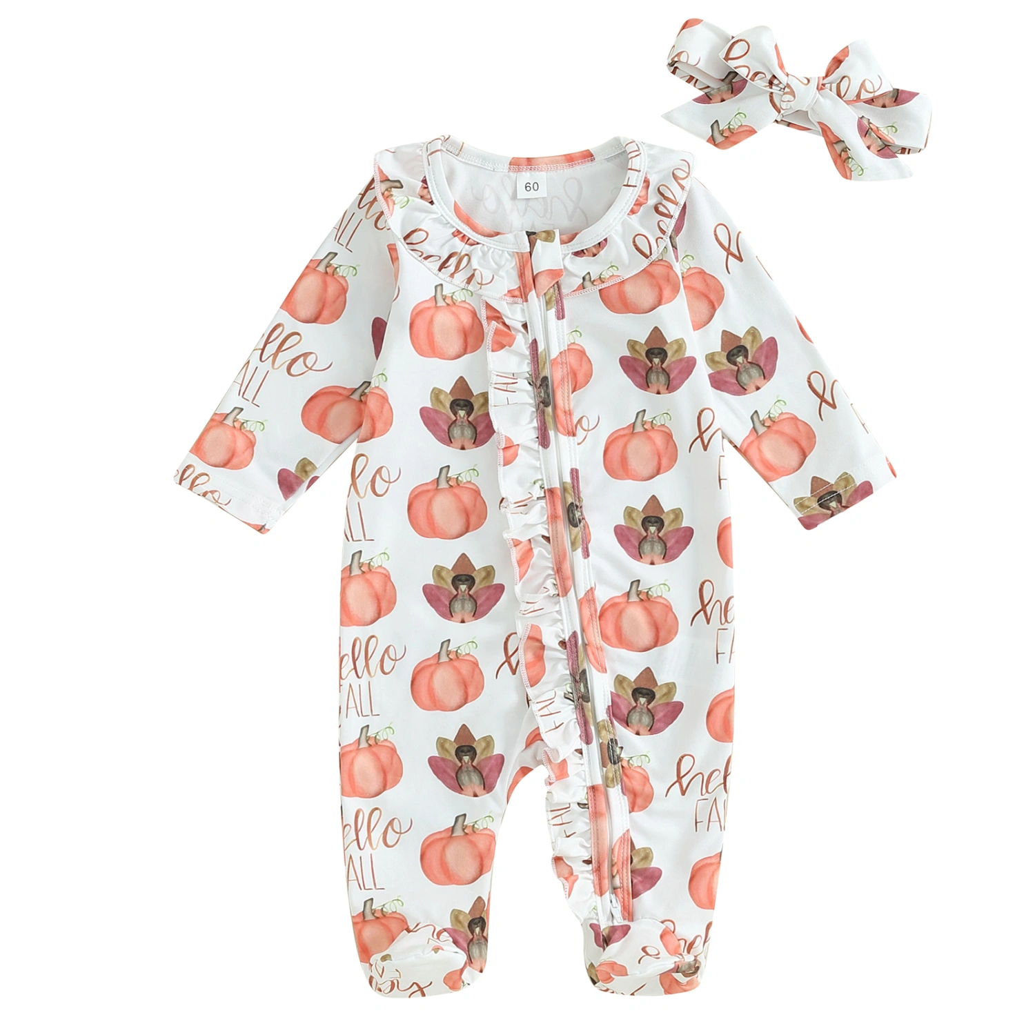 Baby Girls Boys Footies Rompers Thanksgiving Clothes with Headband