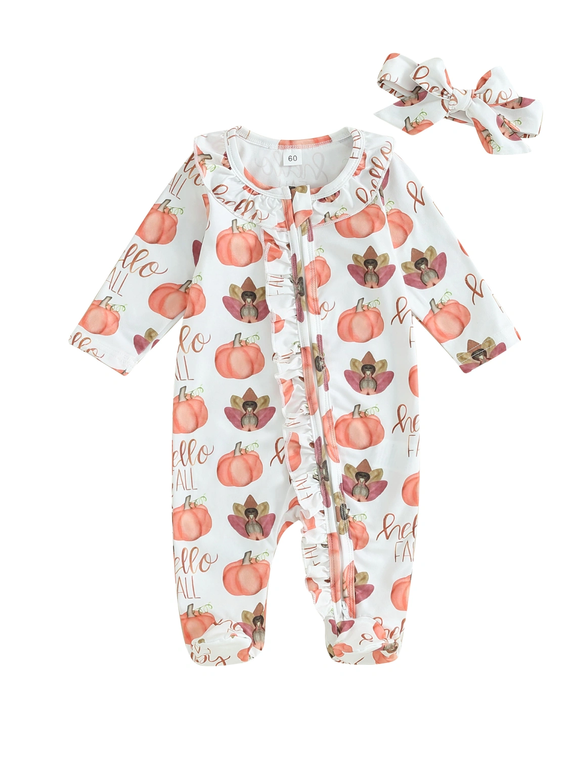 Baby Girls Boys Footies Rompers Thanksgiving Clothes with Headband