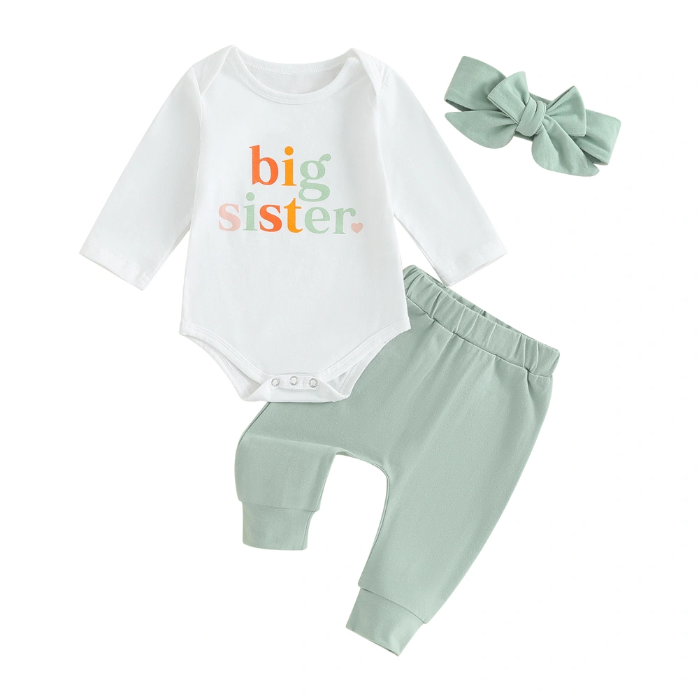 Sister Matching Outfits Letter Long Sleeve Romper + Pants + Headband