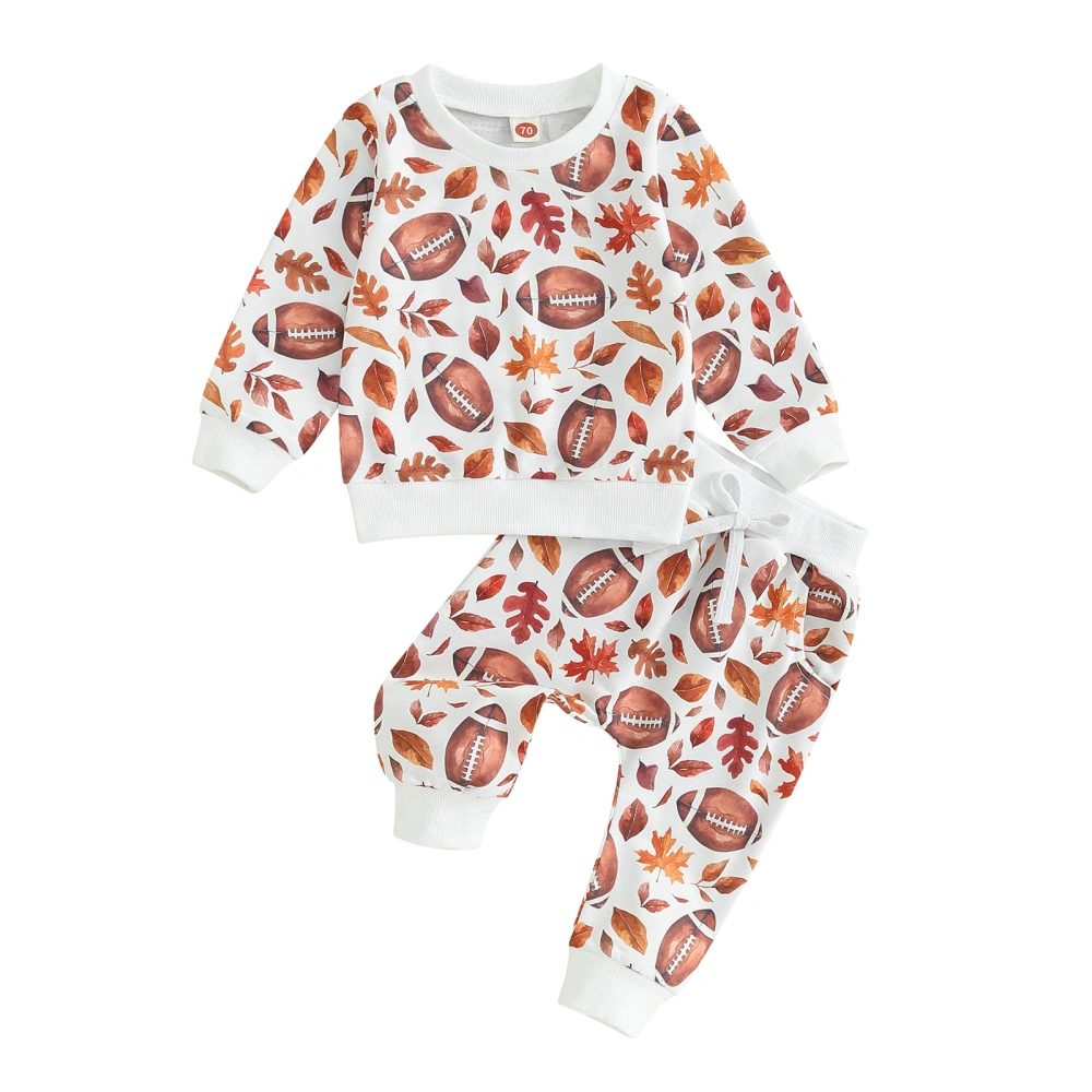 Baby Fall Outfits Long Sleeve Football Leaf Print Sweatshirt and Pants