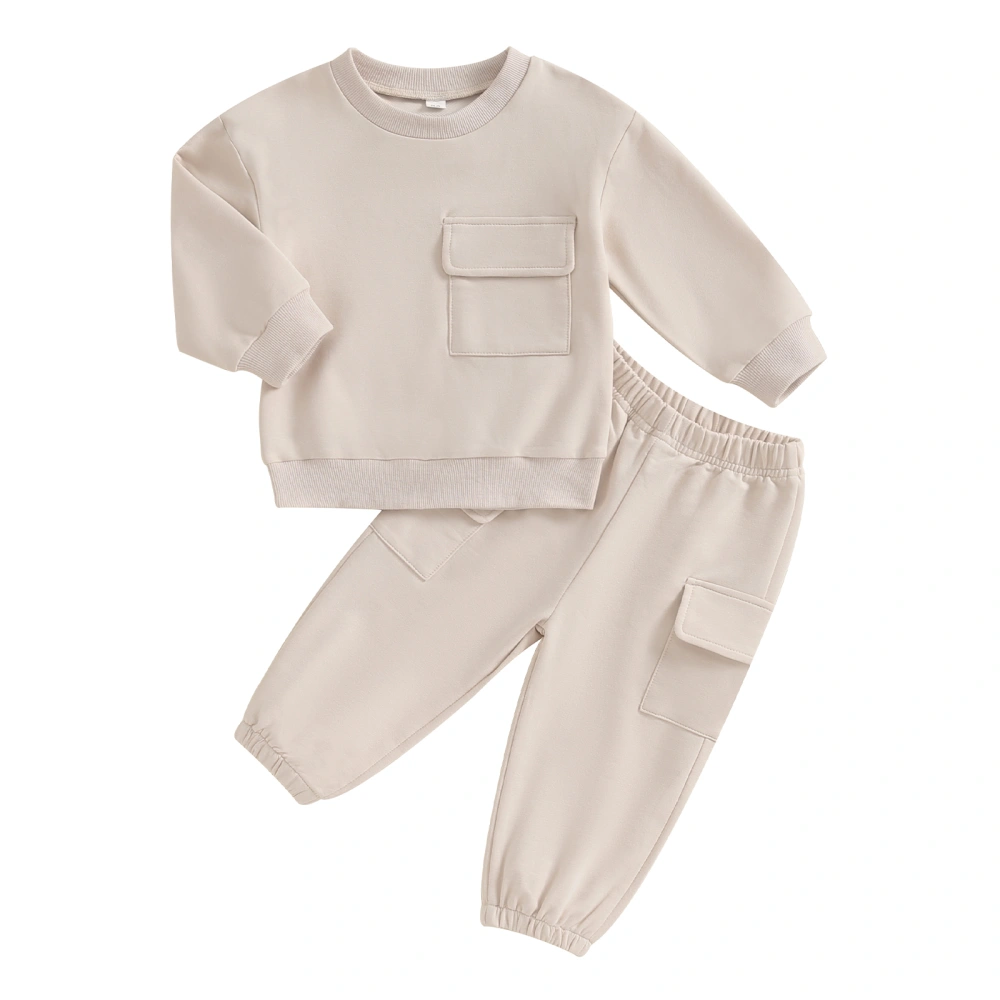 Boys Solid Color Long Sleeve Sweatshirt and Elastic Band Pants Sets