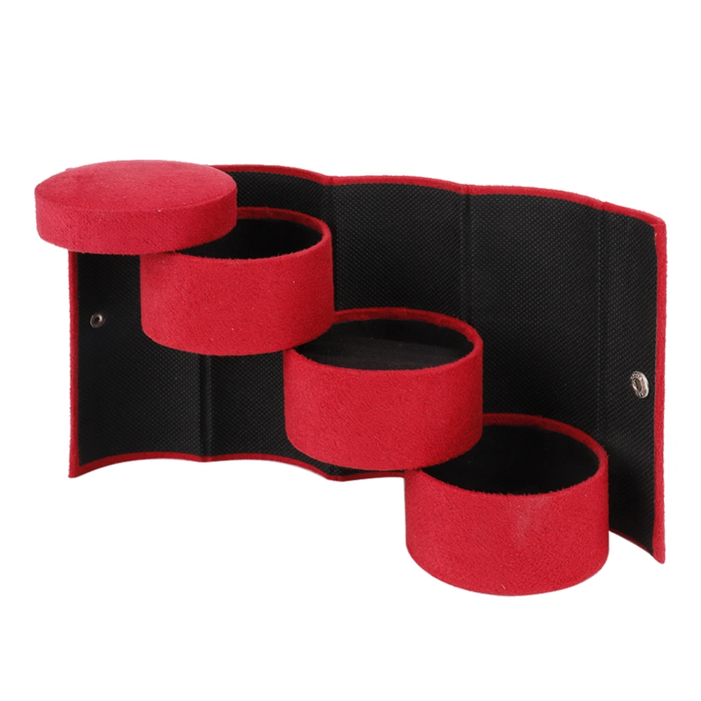 Fashionable Portable Folding Jewelry Storage Box MultiFunctional Cylindrical Organizer (Red)