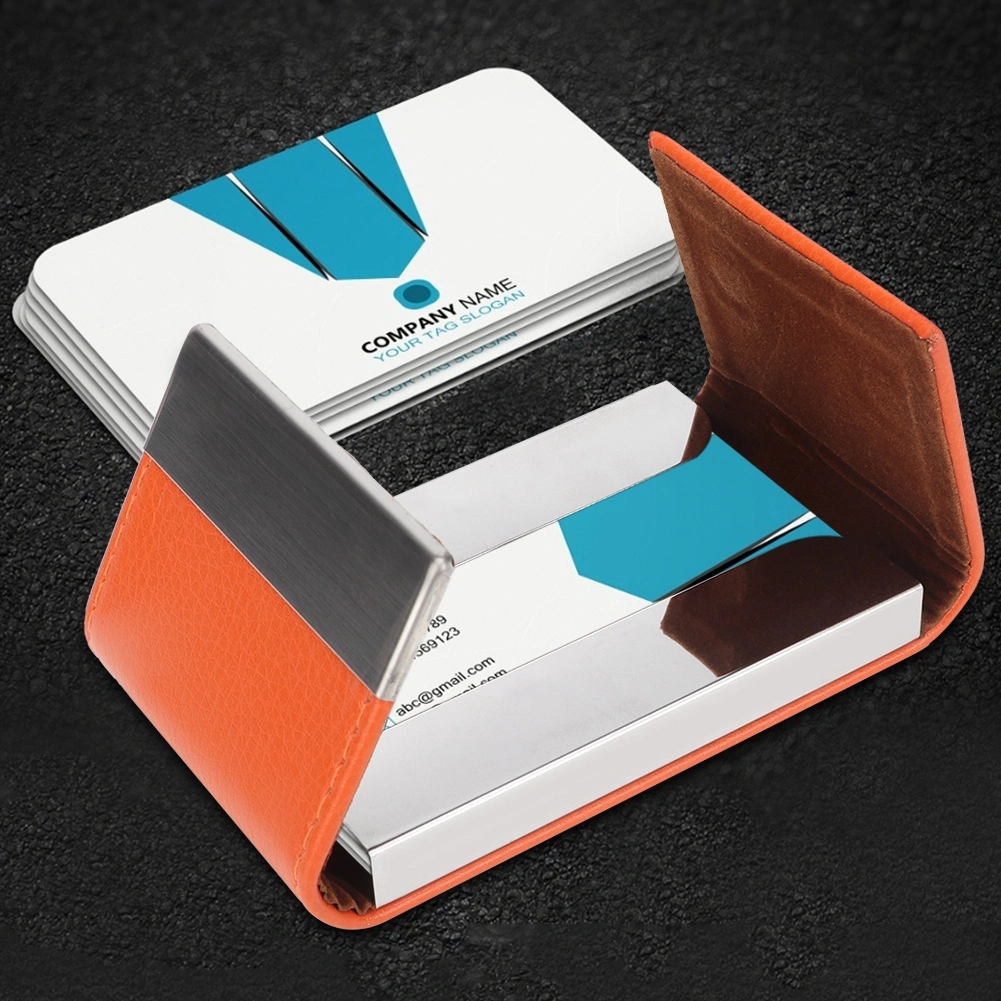 Double open Stainless Steel Business Card Holder Name Card Holder Case Credit Card Case(Orange)