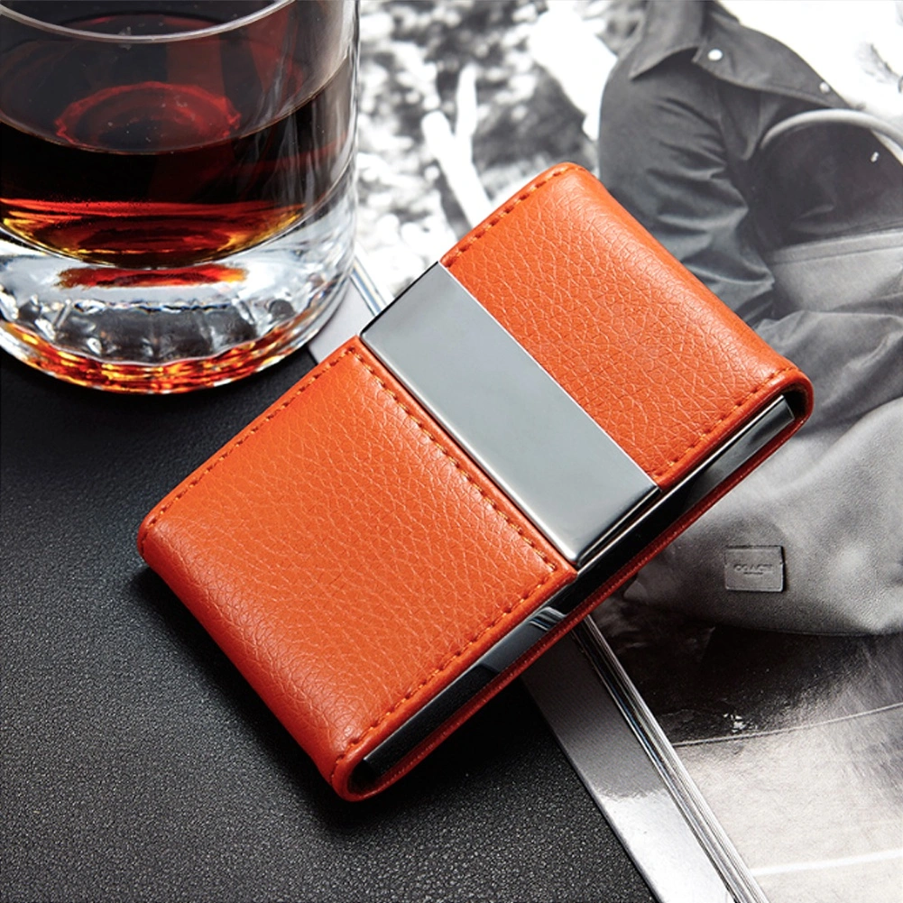 Double open Stainless Steel Business Card Holder Name Card Holder Case Credit Card Case(Orange)
