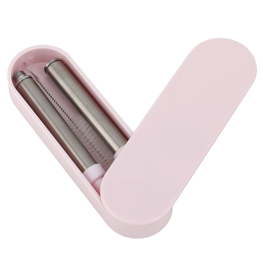 Portable Reusable Collapsible Telescopic Straws Stainless Steel Folding Straw (Beige Pink)